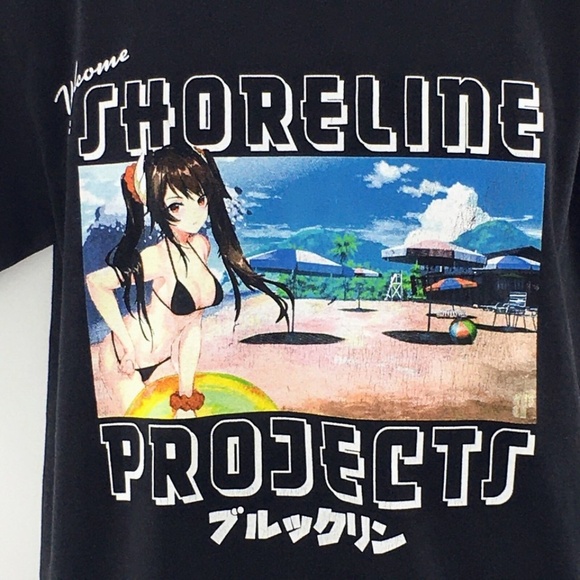 Brooklyn Projects Men T Shirt Black Welcome to Shoreline Projects Anime Tee Sz S - Picture 3 of 8